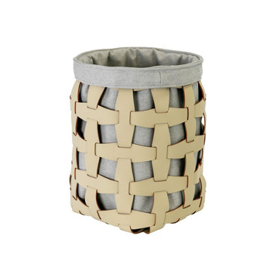 Angel Cerdá Light/Grey Cylindrical Decorative Storage Basket In Sand-Coloured Regenerated Leather 3302 - Image 4