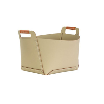Angel Cerda Unisex Light Sand Sand Regenerated Leather Storage Basket With Handles In Small - Image 3