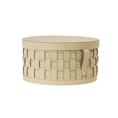 Rackhams Round Decorative Storage Basket In Sand-Coloured Regenerated Leather With Lid 3304 - Image 4