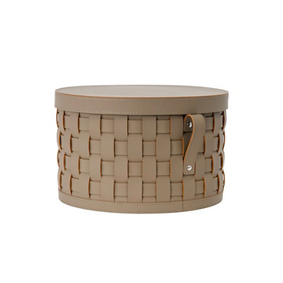 Angel Cerdá Dark Round Decorative Storage Basket In Mink Regenerated Leather With Lid 3305 - Image 4