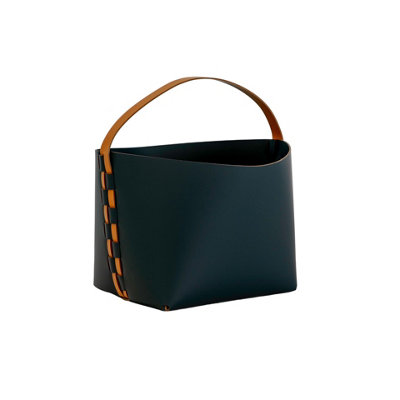 Rackhams Dark/Blue Rectangular Decorative Storage Basket In Regenerated Leather With Handle 3308 - Image 3