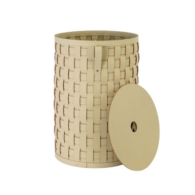 Angel Cerdá Cylindrical Decorative Storage Basket In Sand-Coloured Regenerated Leather With Lid 3309 - Image 4