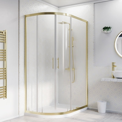 Nes Home 1200 X 900mm Offset Quadrant Corner Shower Enclosure Brushed Brass from B&Q