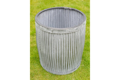 Annibells Round Galvanised Metal Ribbed Planters  (1618)Medium from B&Q