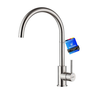 Grifema G 4008 Kitchen Sink Taps Mixer With Single Lever High Arc 360 SwivelStainless Steel 1 Hole Chrome FinishClassic from B&Q