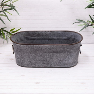 Annibells Galvanised Metal Oval Trough Planters Copper Style Edge (6780)Medium from B&Q
