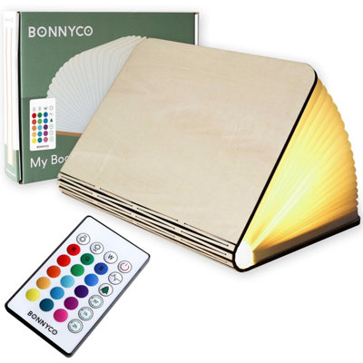  - Bonnyco Led Book Light Wooden Folding Lamp With Remote Control16 Colours And Timer. Table Night For HomeOfficeRoom Decor