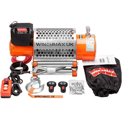 20,000Lb (9,072Kg) Original Orange Recovery 12V Electric Winch. 25M X 14mm Steel Rope, Wireless Remote Controls.