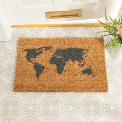 Artsy Doormats World Map Grey DoormatRegular 60X40Cm from B&Q
