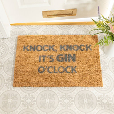 Artsy Doormats Knock Knock It's O'clock Grey Doormat from B&Q