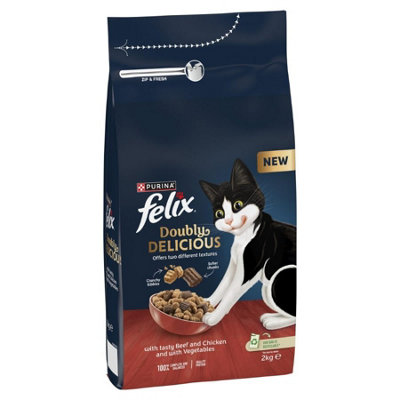 Felix Doubly Delicious Beef Chicken & Vegetables Dry Cat Food 2Kg from B&Q