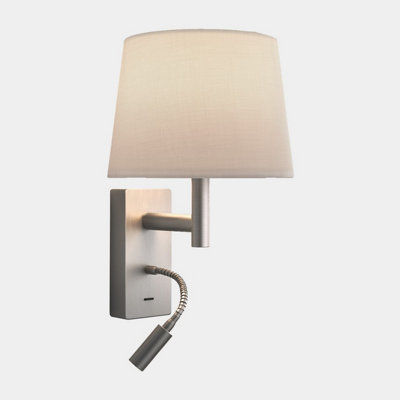 Luminosa Lighting Luminosa Metrica Shade Adjustable Reader Reading Wall Light Satin Nickel E27 17.3W 2700K On-Off from B&Q