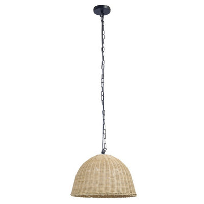 Luminosa Lighting Luminosa Cortic 40Cm Dome Pendant Ceiling Light BlackNatural Rattan E27 15W from B&Q