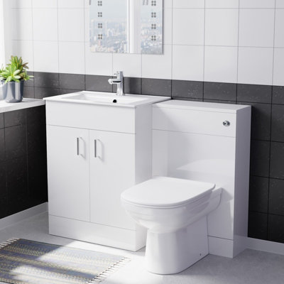 Nes Home Nanuya 600mm White Freestanding Mdf Vanity BasinWc Unit & Btw Toilet from B&Q