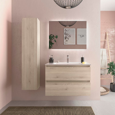 B&Q -  Bequia Vanity Unit 80Cm Natural Basin Ceramic