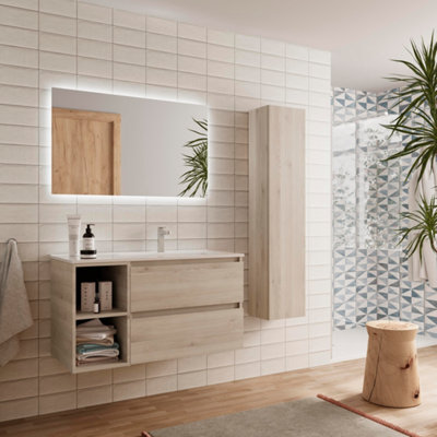 B&Q -  Bequia Plus Vanity Unit 90Cm Natural Basin Ceramic Right Tap 2H