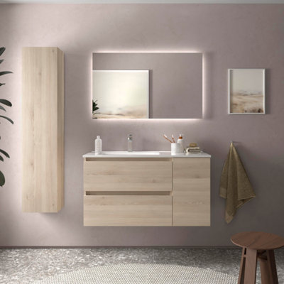 B&Q -  Bequia Plus Vanity Unit 90Cm Natural Basin Ceramic Left Tap 1P