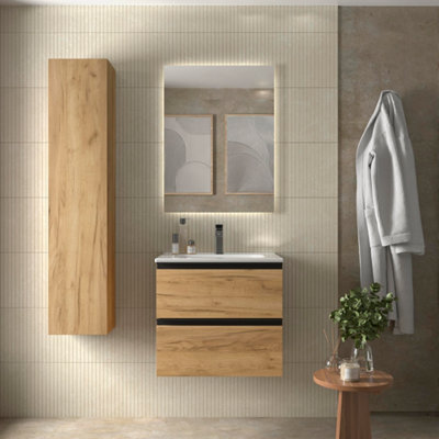 B&Q -  Bequia Metal Vanity Unit 60Cm Oak Basin Ceramic