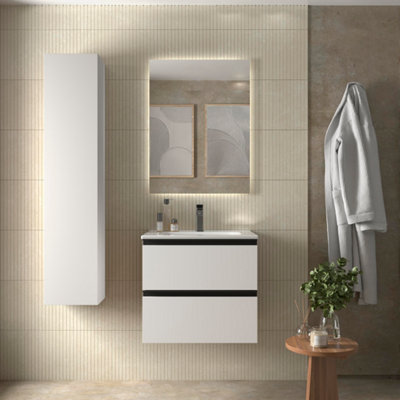 B&Q -  Bequia Metal Vanity Unit 70Cm Matt White Basin Ceramic