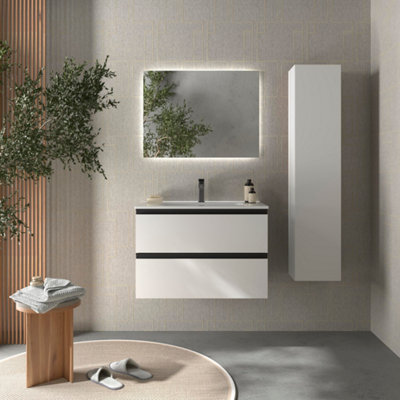 B&Q -  Bequia Metal Vanity Unit 80Cm Matt White Basin Ceramic