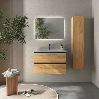 B&Q -  Bequia Metal Vanity Unit 80Cm Oak Basin Ceramic