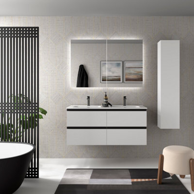 B&Q -  Bequia Metal Vanity Unit 120Cm Matt White Basin Ceramic