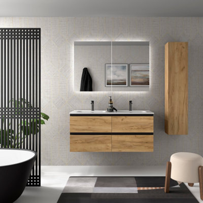 B&Q -  Bequia Metal Vanity Unit 120Cm Oak Basin Ceramic