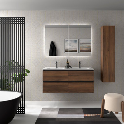 B&Q -  Bequia Metal Vanity Unit 120Cm Walnut Basin Ceramic