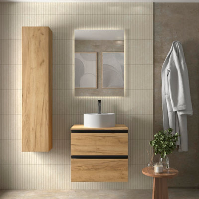 B&Q -  Bequia Metal Vanity Unit 70Cm Oak Worktop Basin Ceramic