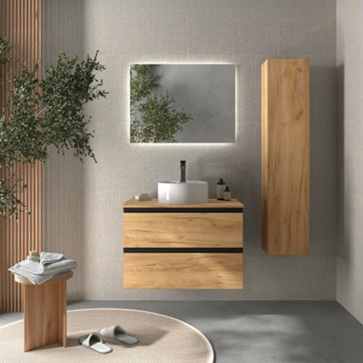 B&Q -  Bequia Metal Vanity Unit 80Cm Oak (Without Basin)