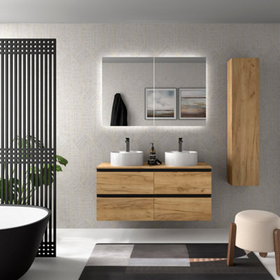 B&Q -  Bequia Metal Vanity Unit 140Cm Oak (Without Basin)