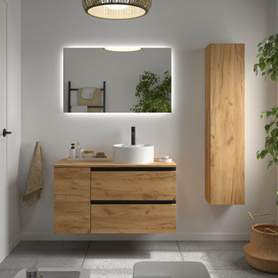B&Q -  Bequia Plus Metal Vanity Unit 100Cm Oak Worktop Basin Ceramic Reversible Side 1P