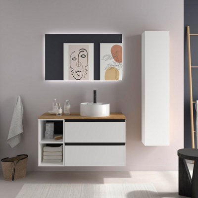 B&Q -  Bequia Plus Metal Vanity Unit 100Cm Matt White Worktop Basin Ceramic Reversible Side 2H