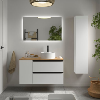 B&Q -  Bequia Plus Metal Vanity Unit 100Cm Matt White Worktop Basin Ceramic Reversible Side 1P