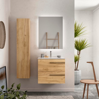 B&Q -  Yara Vanity Unit 60Cm Oak Basin Ceramic