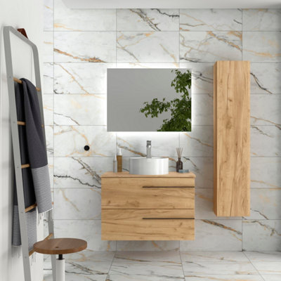 B&Q -  Yara Vanity Unit 80Cm Oak Worktop Basin Ceramic