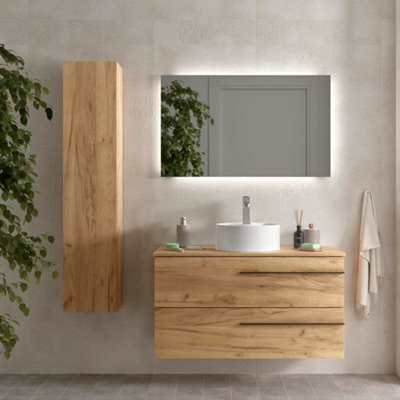 B&Q -  Yara Vanity Unit 100Cm Oak Worktop Basin Ceramic