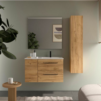 B&Q -  Morai Plus Vanity Unit 90Cm Oak Basin Ceramic Right Tap 1P