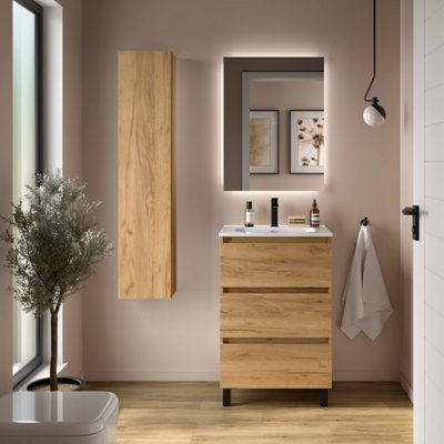 B&Q -  Bequia 3C Vanity Unit 60Cm Oak Basin Ceramic
