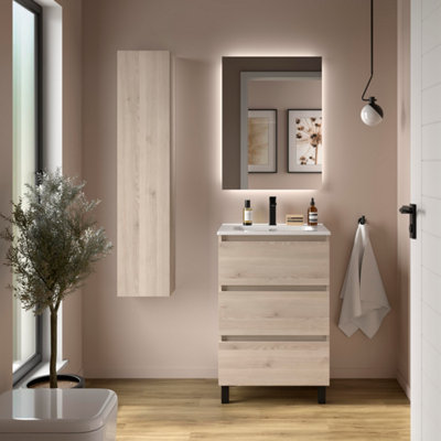 B&Q -  Bequia 3C Vanity Unit 60Cm Natural Basin Ceramic