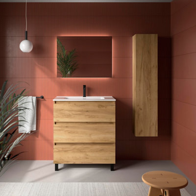 B&Q -  Bequia 3C Vanity Unit 80Cm Oak Basin Ceramic