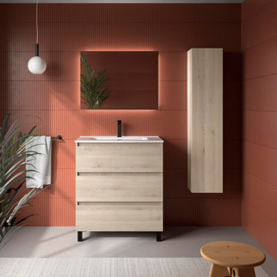B&Q -  Bequia 3C Vanity Unit 80Cm Natural Basin Ceramic