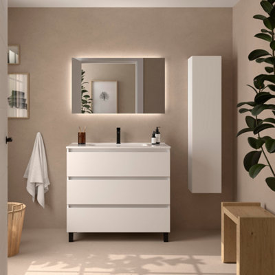 B&Q -  Bequia 3C Vanity Unit 100Cm Matt White Basin Ceramic