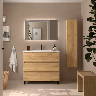 B&Q -  Bequia 3C Vanity Unit 100Cm Oak Basin Ceramic