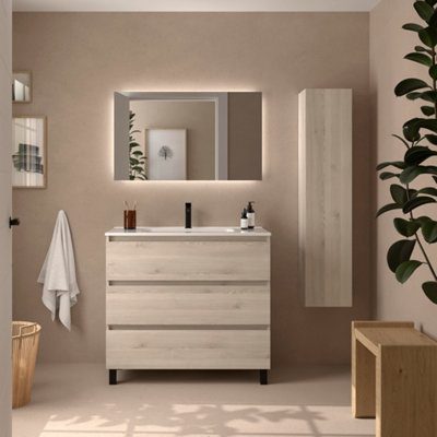 B&Q -  Bequia 3C Vanity Unit 100Cm Natural Basin Ceramic