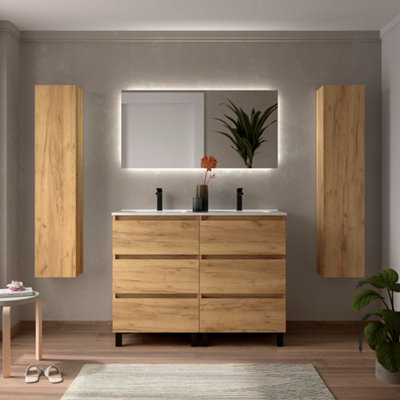 B&Q -  Bequia 3C Vanity Unit 120Cm Oak Basin Ceramic