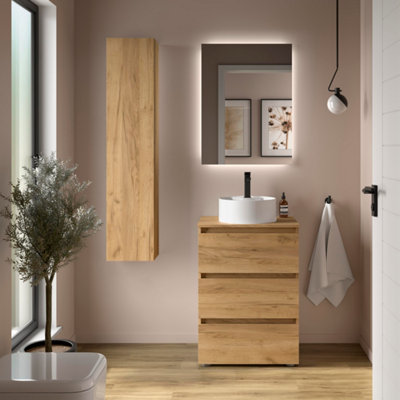 B&Q -  Bequia 3C Vanity Unit 60Cm Oak Worktop Basin Ceramic