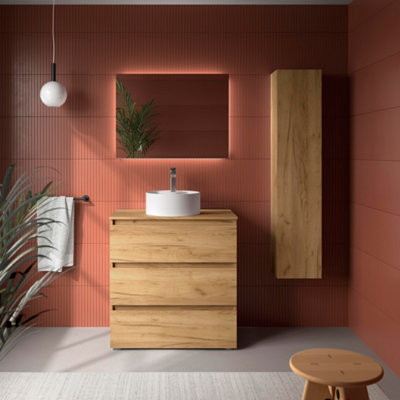 B&Q -  Bequia 3C Vanity Unit 80Cm Oak Worktop Basin Ceramic
