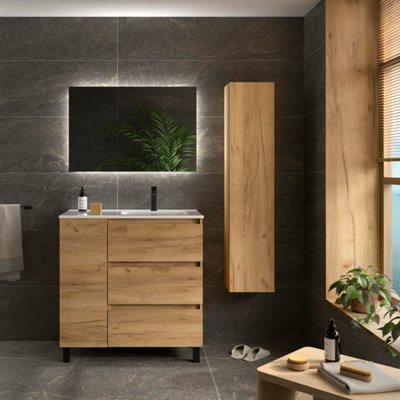 B&Q -  Bequia Plus 3C Vanity Unit 90Cm Oak Basin Ceramic Right Tap 1P