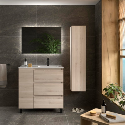 B&Q -  Bequia Plus 3C Vanity Unit 90Cm Natural Basin Ceramic Right Tap 1P